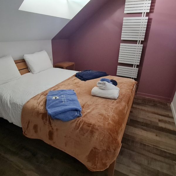 Chambre avec lit queensize, SDE et WC privatifs dans une maison attenante